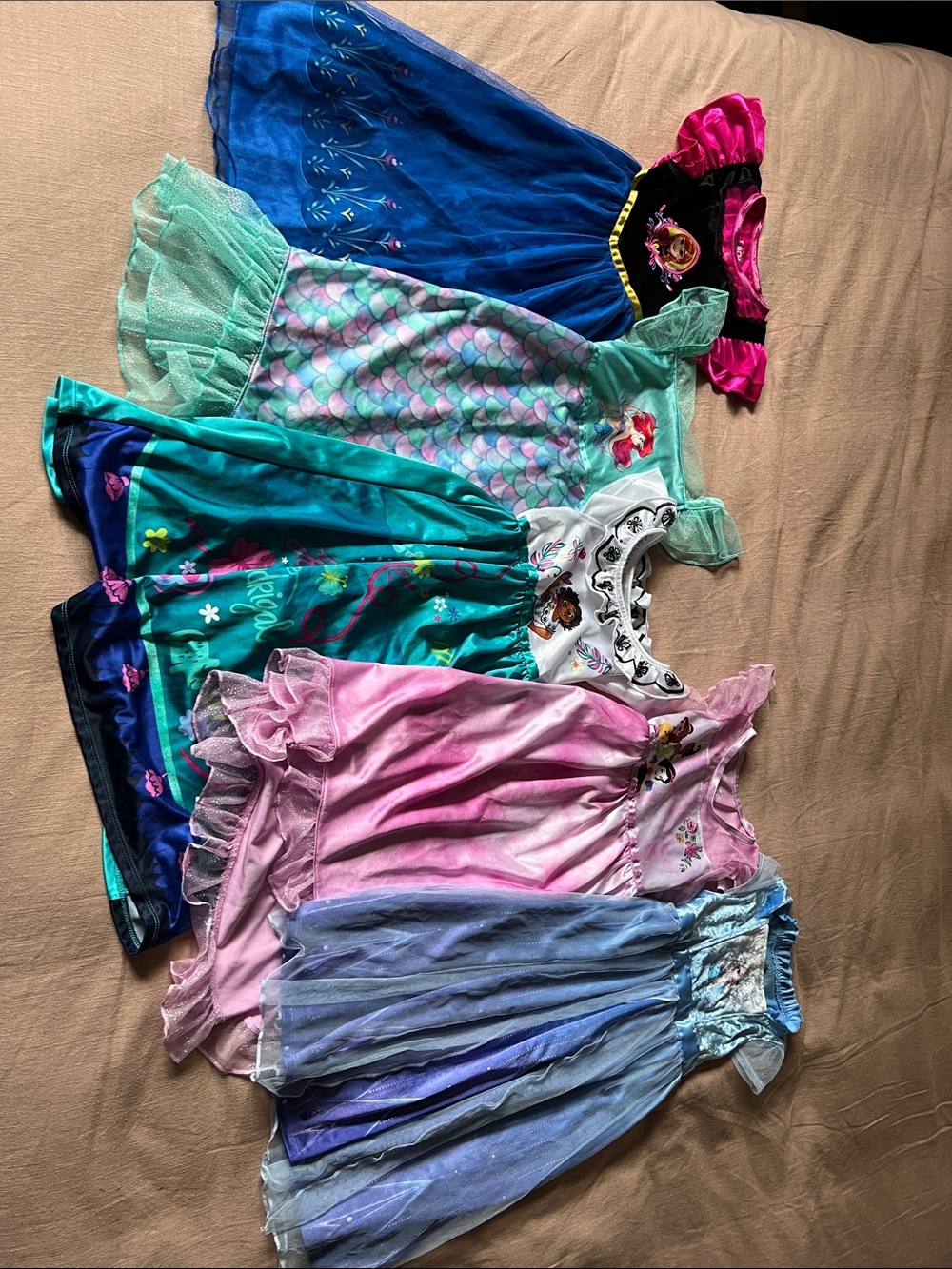 5T Disney Princess Girls' Nightgown Dress Set - Pink, Blue, Teal, Purple